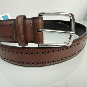 New Allen Edmonds Belt Mens 40 Brown Italian Calfskin Brogue 74006 USA $135